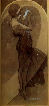  Czech Art Painting - North Star 1902 pencil wash Czech Art Nouveau distinct Alphonse Mucha